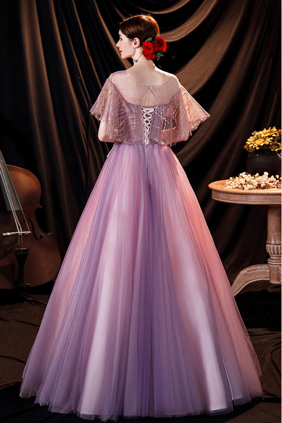 Appliqued Scoop Neckline Lavender Satin Prom Ball Gown - Promfy