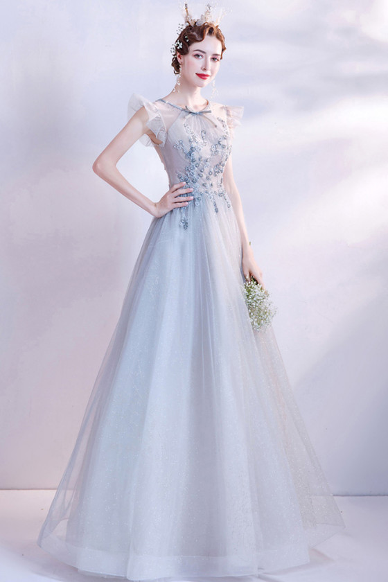 Ligth Blue Aline Long Prom Dress with Sequin Flowers - $151.7904 # ...