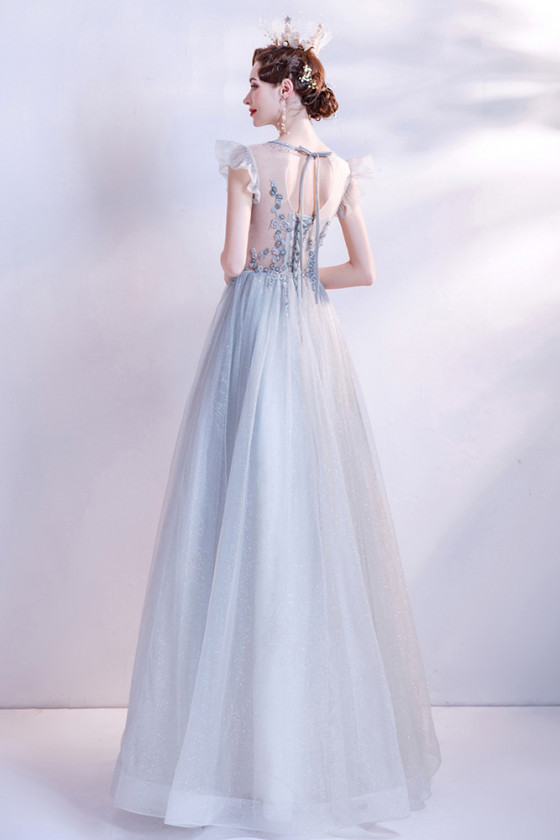 Ligth Blue Aline Long Prom Dress with Sequin Flowers - $151.7904 # ...