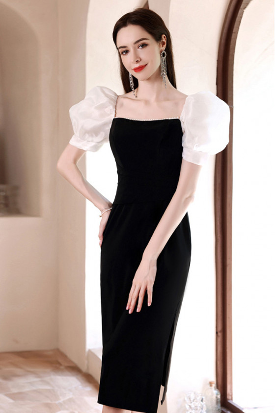 Simple Sheath Little Black with White Sleeve Short Dress Hoco with ...