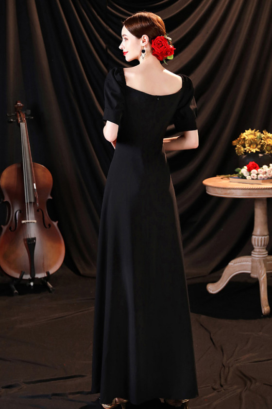 Simple Black Long Occasion Evening Dress with Bubble Sleeves - $95.3928 ...