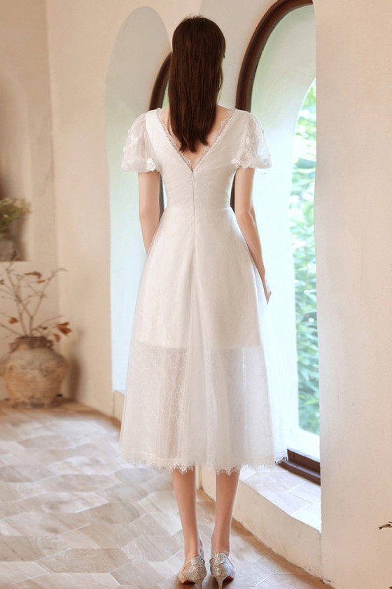 knee length dresses for ladies Ivory A-Line Wedding Reception Dresses,Tea Length Elegant Wedding Dress,WD00541, US8 / Ivory