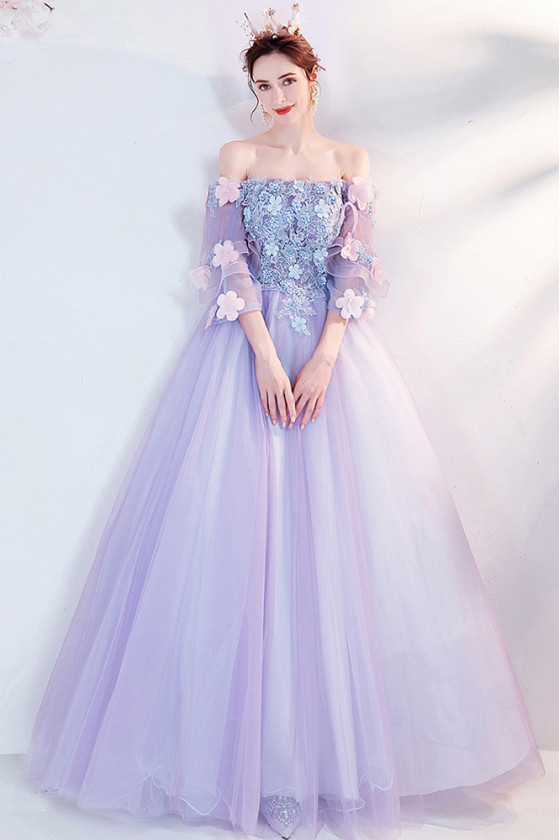 Fairytale Cute Lavender Ballgown Prom Dress Off Shoulder with Lace ...