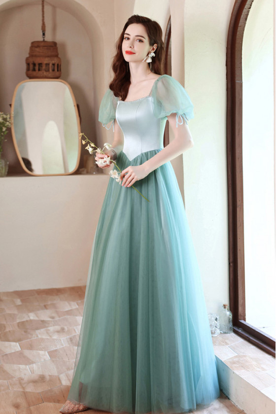 simple mint green dress Mint Green One Shoulder Bridesmaid Dresses Maxi Long Wedding Party Dress Side Slit US20W / Custom Color