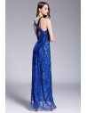 Blue Sequins Deep V-neck Slit Prom Dress - CK649