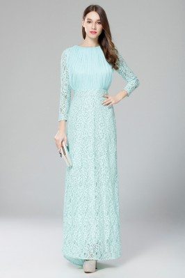 Mint Lace Long Sleeve Formal Dress