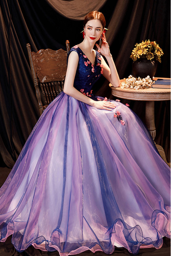 Blue Violet Satin Formal Gown Pageant with Slit 67431 viniodress –  Viniodress