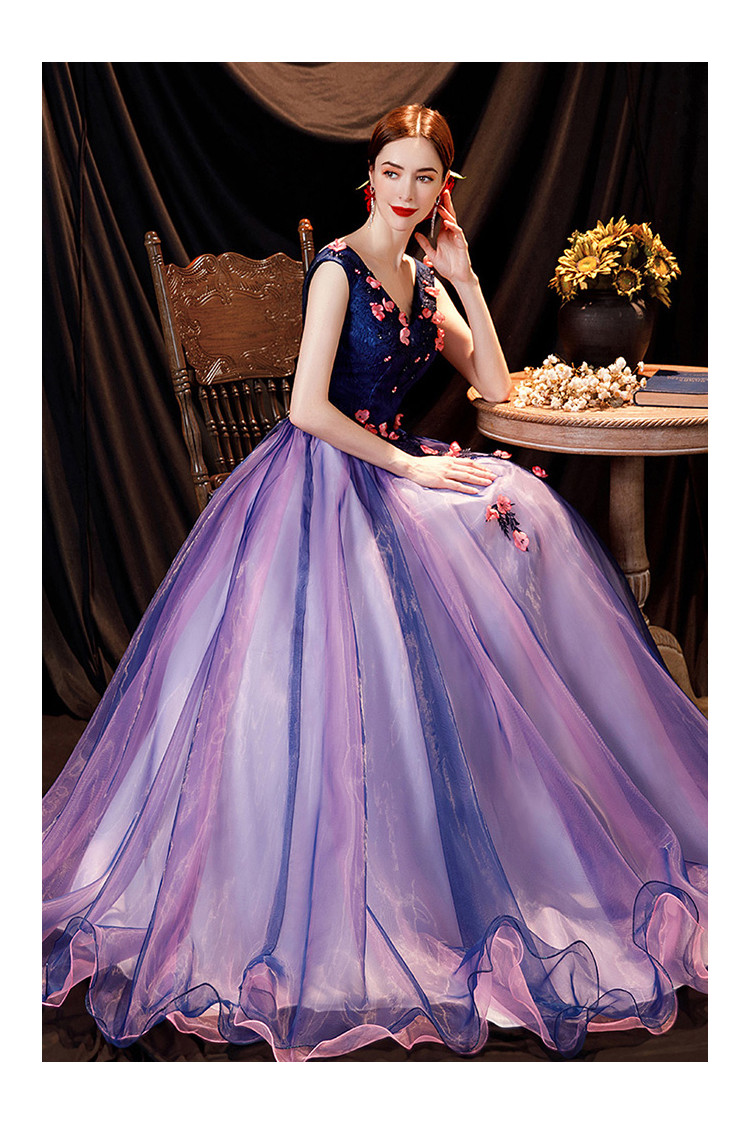 Deep V Neck Purple Tulle Long Prom Dress, Long Lavender Formal Evening –  abcprom