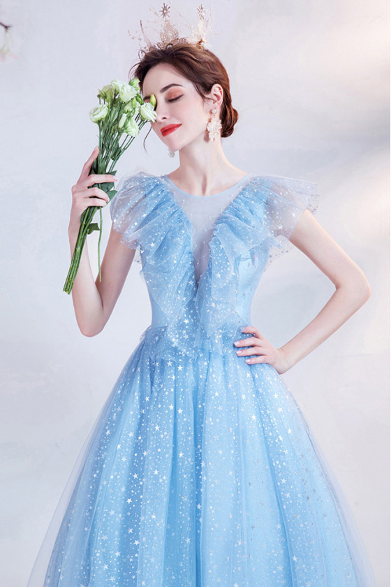 Super Cute Light Blue Shiny Stars Prom Dress Ballgown For Teens - $137. ...