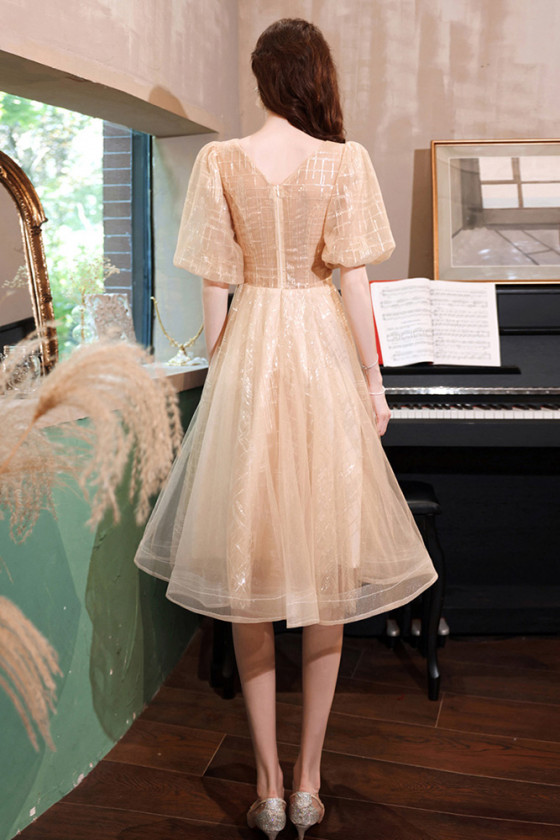 white christmas dresses Short A-Line Homecoming Dress with Butterflies Champagne / Large