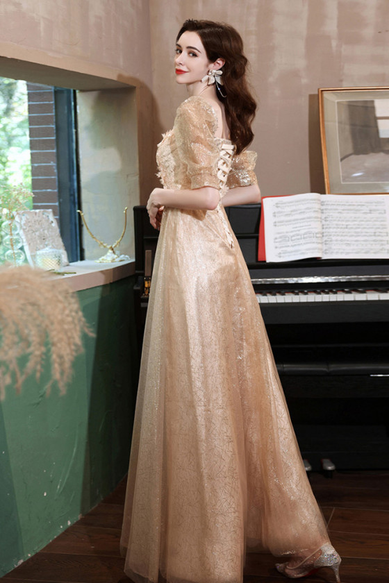 Dress Gold Dinner Gown Wedding Dresses Evening Gown Rose Gold Sequin  Homecoming Dress Pink Tulle Sequin