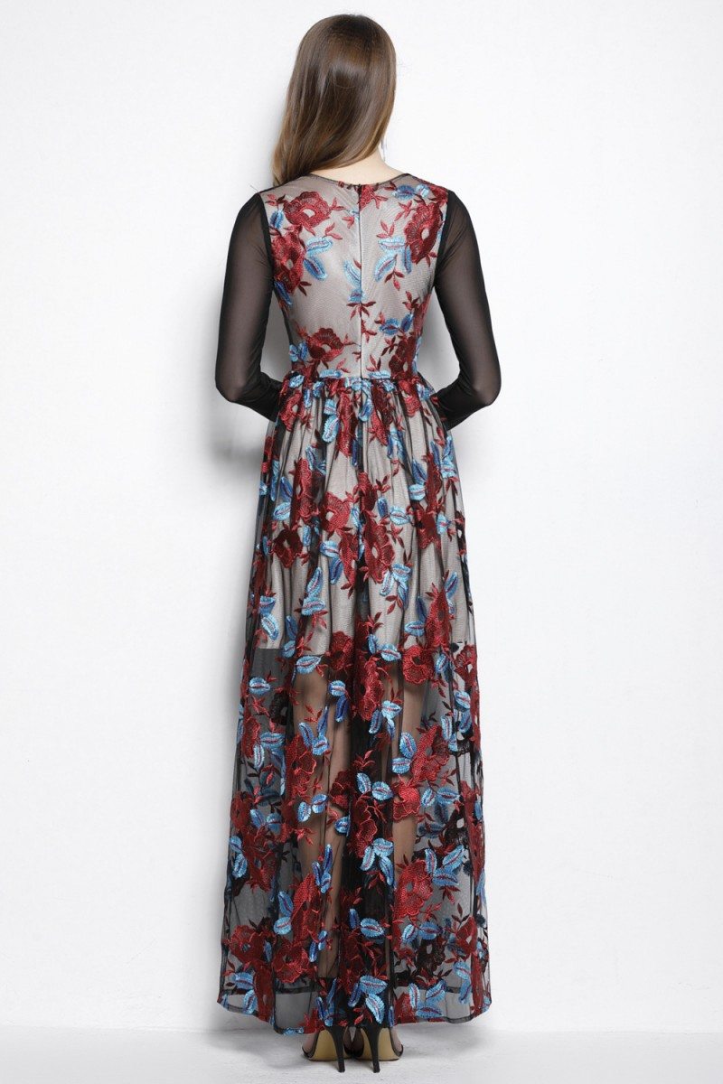 Organza Embroidery Long Sleeve Prom Dress - $95.88 #CK2061 - SheProm.com