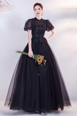 High Neck Lace Gothic Long...