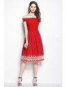 Red Off The Shoulder Embroidery Short Dress
