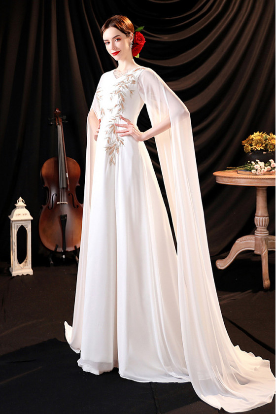 elegant cape dress Luxury Sage Green Embellished Cape Maxi Gown – Elegant Modest Chiffon –  FineLook