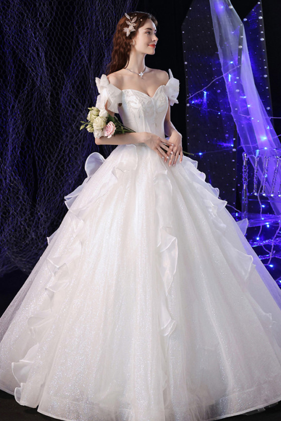 Princess Ballgown Off Shoulder Ivory White Wedding Prom Dress with ...