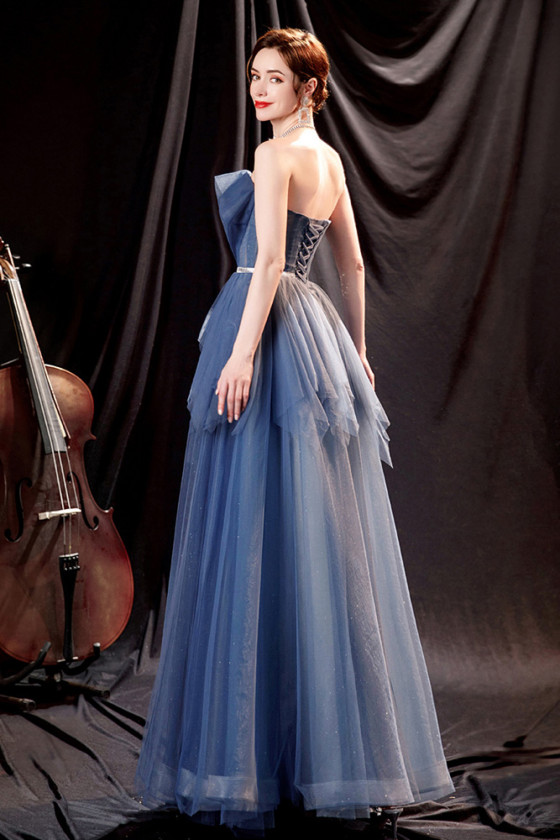 Strapless Ballgown Tulle Flowy Long Prom Dress For Formal - $140.688  #P74111 - SheProm.com