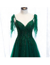 Green Flowy Formal Long Tulle Prom Dress with Appliques Straps