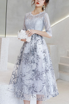 Floral Prints Wedding Party Dress With Lace Sleeves - $64.4832 #S1404 ...