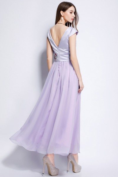 Lavender Satin And Chiffon Cap Sleeve Long Dress - $99 #CK6163 ...