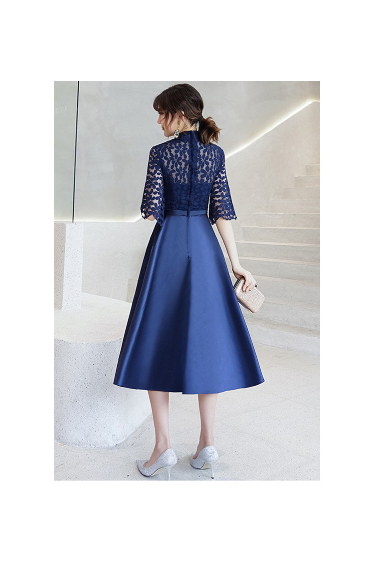 Blue Aline Satin Lace Party Dress With Loose Sleeves - $62.4816 #S1411 ...