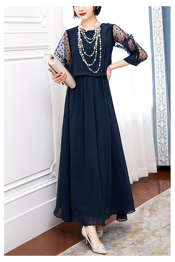 Comfy Aline Maxi Chiffon Wedding Guest Dress With Sleeves