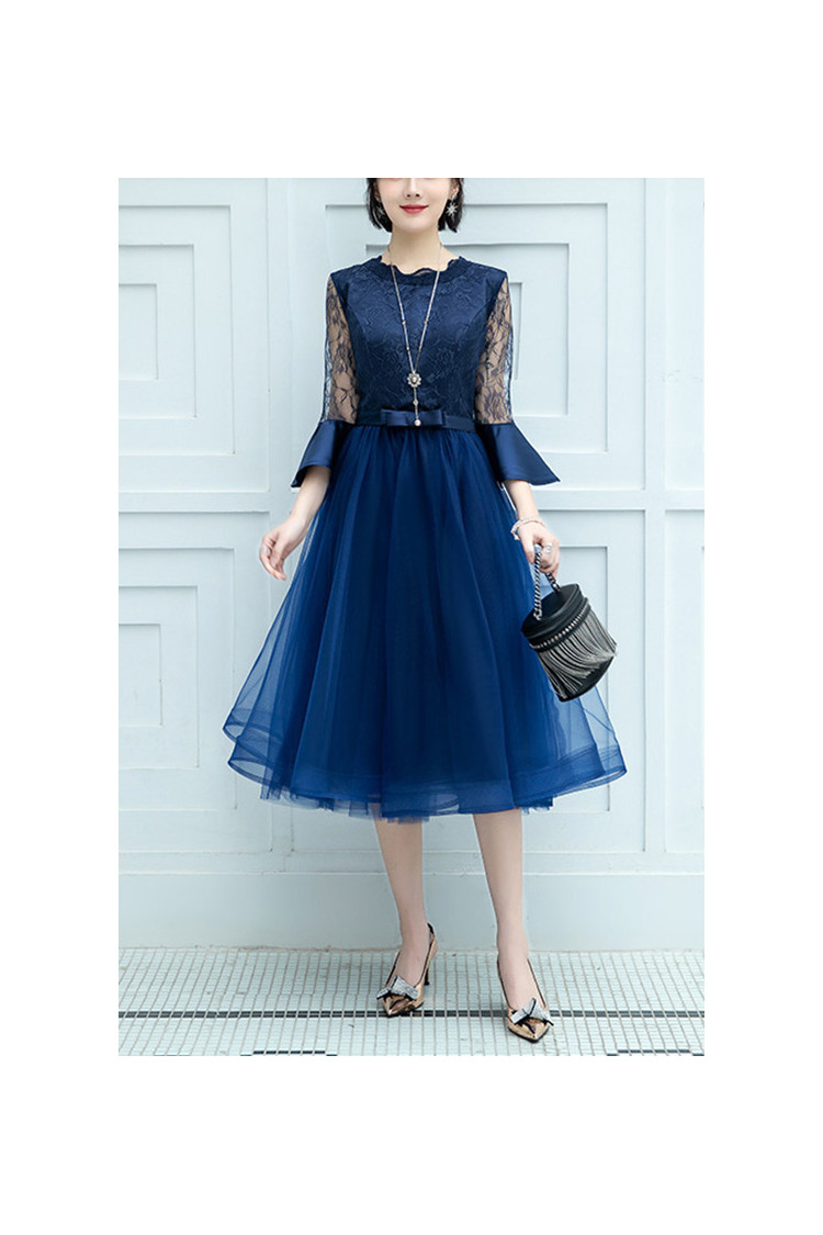 Blue Tulle Midi Semi Formal Dress With Flare Sleeves - $53.4816 #S1441 ...