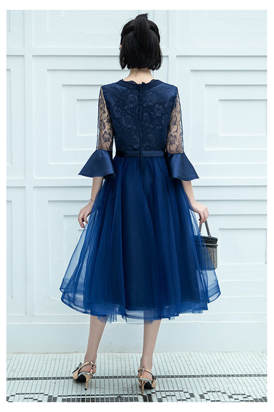 Blue Tulle Midi Semi Formal Dress With Flare Sleeves - $53.4816