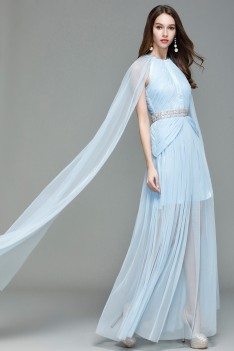 Celebrity Blue Cape Style Long Formal Dress - CK7151
