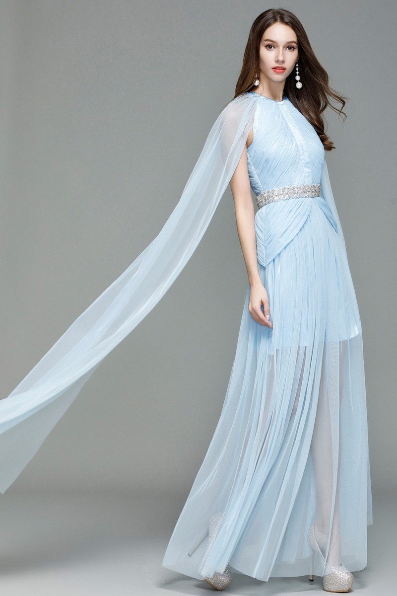 Celebrity Blue Cape Style Long Formal Dress - $124 #CK7151 - SheProm.com