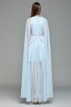 Celebrity Blue Cape Style Long Formal Dress - CK7151
