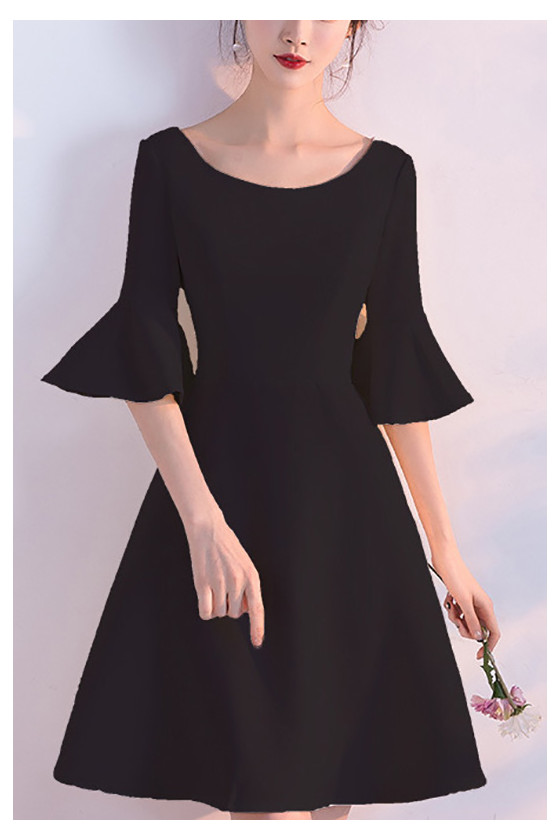Simple Chic Short Semi Formal Dress Round Neck With Sleeves