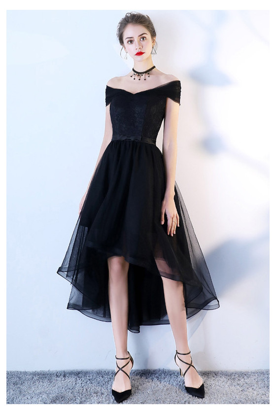 Gorgeous Black Tulle Homecoming Dress High Low With Off Shoulder