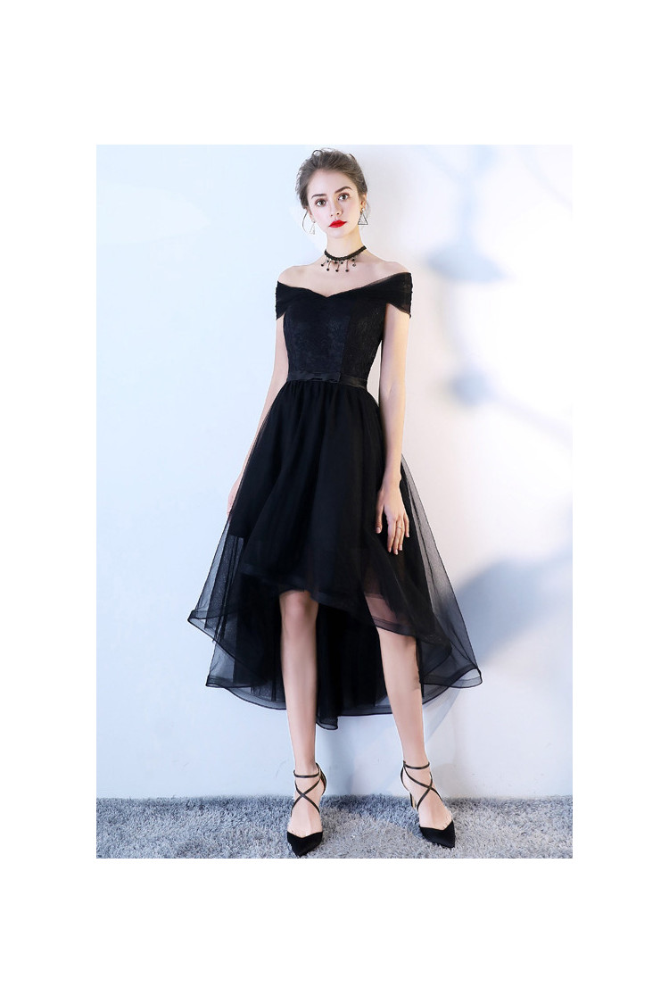 Gorgeous Black Tulle Homecoming Dress High Low With Off Shoulder - $63. ...