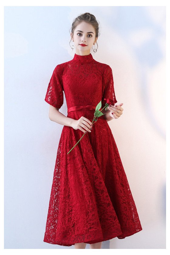 Retro Lace Midi Party Dress With Split Sleeves 9 Colors