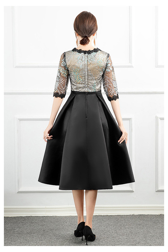 Black Satin Fall Wedding Party Dress With Half Sleeves 56.4768 