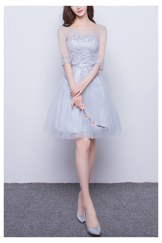 Pretty Short Tulle Graduation Dress With Appliques Sleeves
