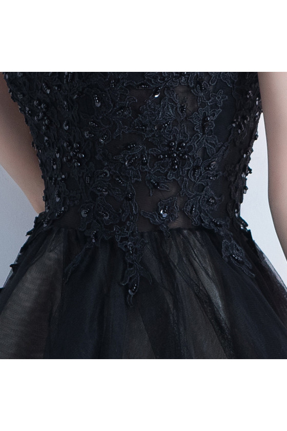 open lace back dress Short Sleeve Knee-Length Semi-Formal Dress 8774 Black / XSmall