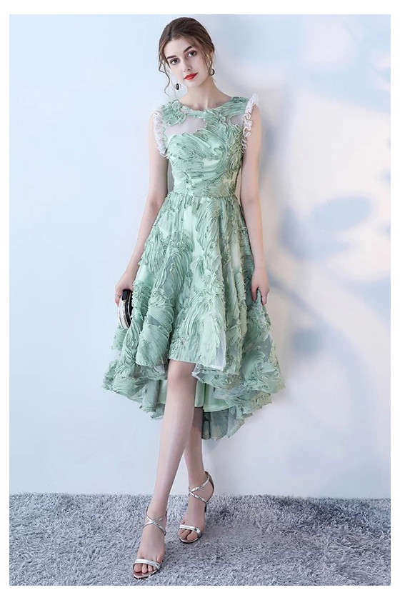 Unique Green Lace High Low Homecoming Dance Dress Sleeveless