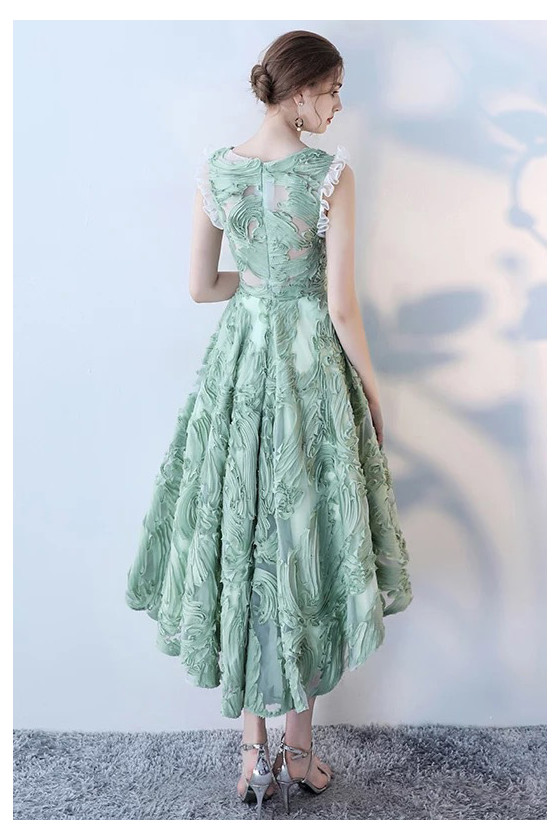 Unique Green Lace High Low Homecoming Dance Dress Sleeveless - $74.4768  #S1461 - SheProm.com