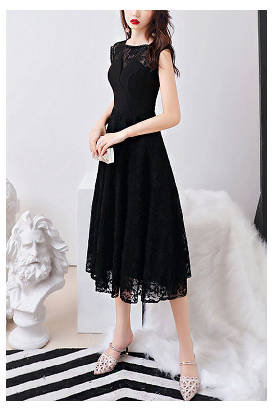 Retro Black Lace Midi Semi Formal Dress Sleeveless - $68.4792 #S1466 ...