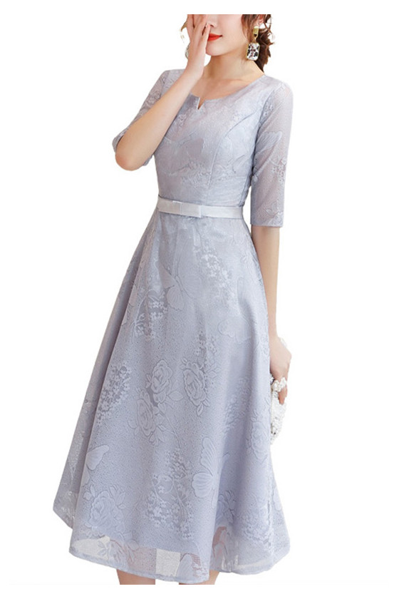 Modest Butterfly Floral Lace Wedding Party Dress With Sleeves
