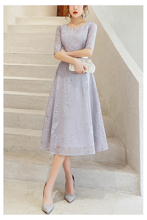 Modest Butterfly Floral Lace Wedding Party Dress With Sleeves - $62.4816  #S1468 - SheProm.com