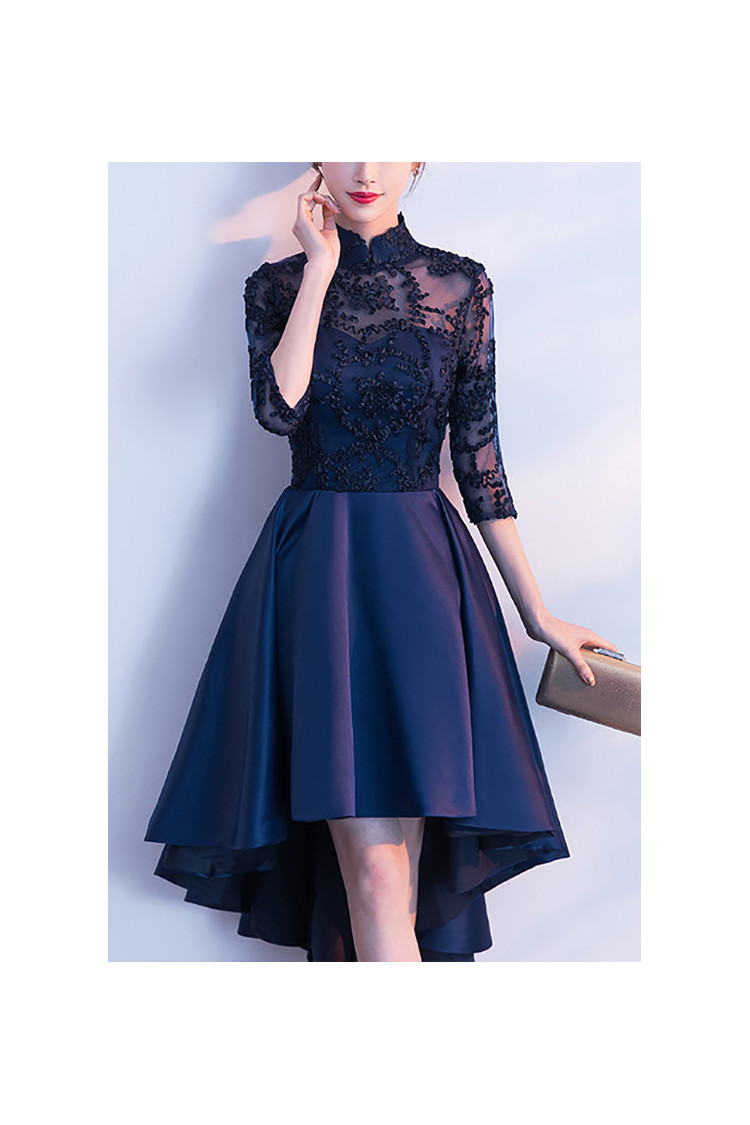 Dark blue high low dress best sale