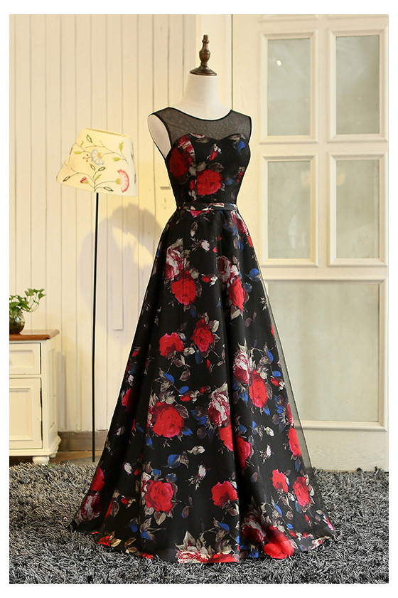 Unique Floral Prints Long Aline Prom Dress Sleeveless - $88.4808 #S1607 ...