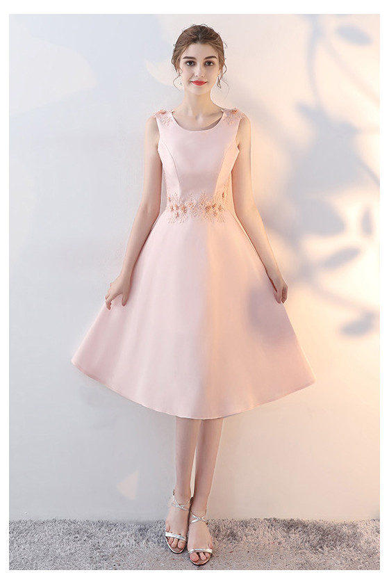 Pretty Pink Tea Length Homecoming Party Dress Sleeveless