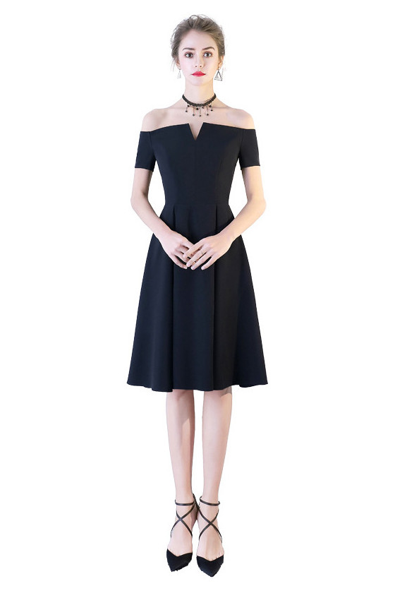 Pleated Short Little Black Hoco Dress With Off Shoulder Sleeves