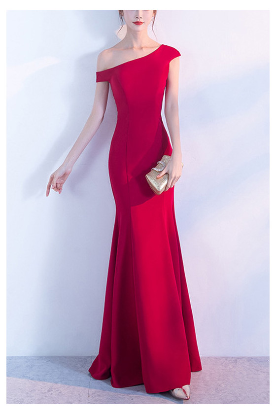 Slim Long Fitted Mermaid Prom Dress With Asymmetrical Shoulder