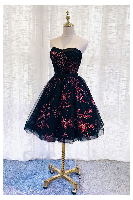 Floral Prints Tulle Homecoming Prom Dress Ballgown Strapless