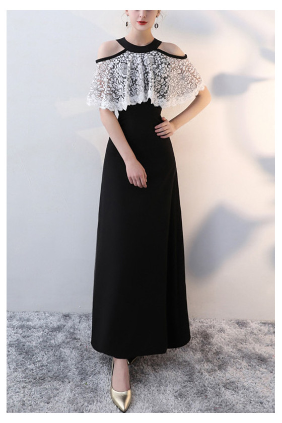 Elegant Black With White Elegant Party Dress With Cold Shoulder